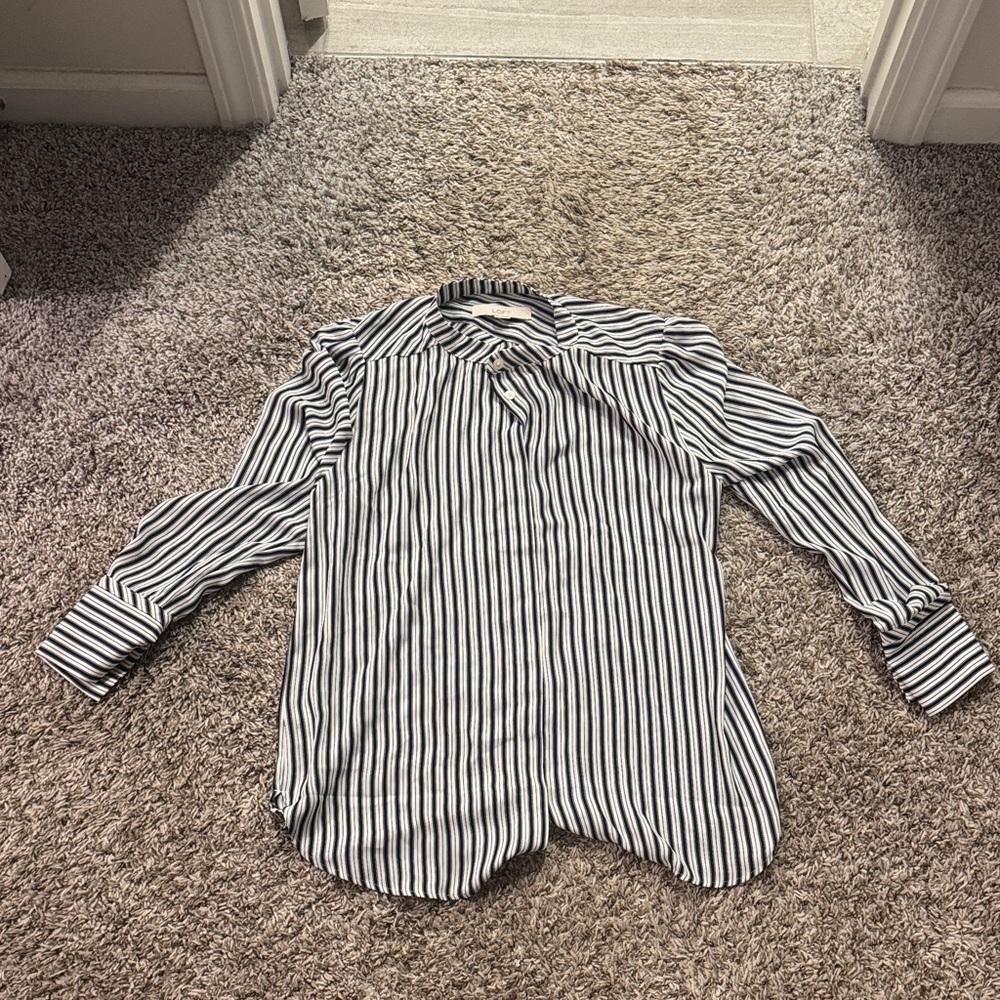 LOFT Black and White Striped Blouse